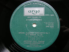 SPOHR: CLARINET CONCERTOS Nos. 1 & 2    ANTHONY PAY / LONDON SINFONIETTA / ATHERTON   ZRG 920