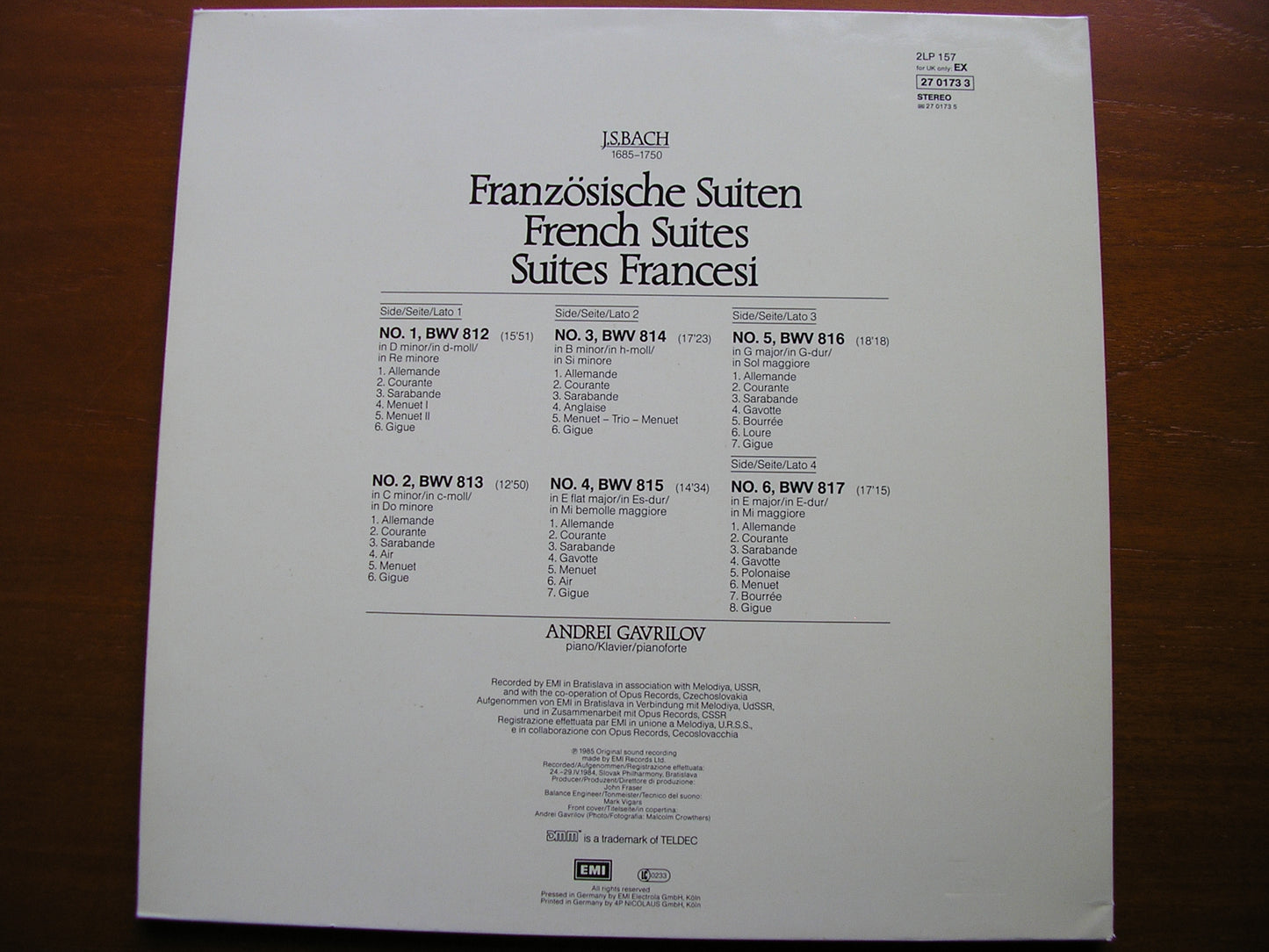 BACH: FRENCH SUITES    ANDREI GAVRILOV    EX 27 0173