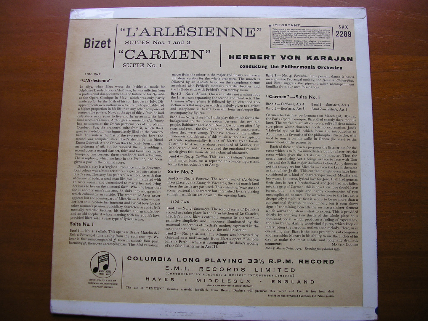 SAX 2289  BIZET: L'ARLESIENNE Suites Nos. 1 & 2 / CARMEN Suite    KARAJAN / PHILHARMONIA