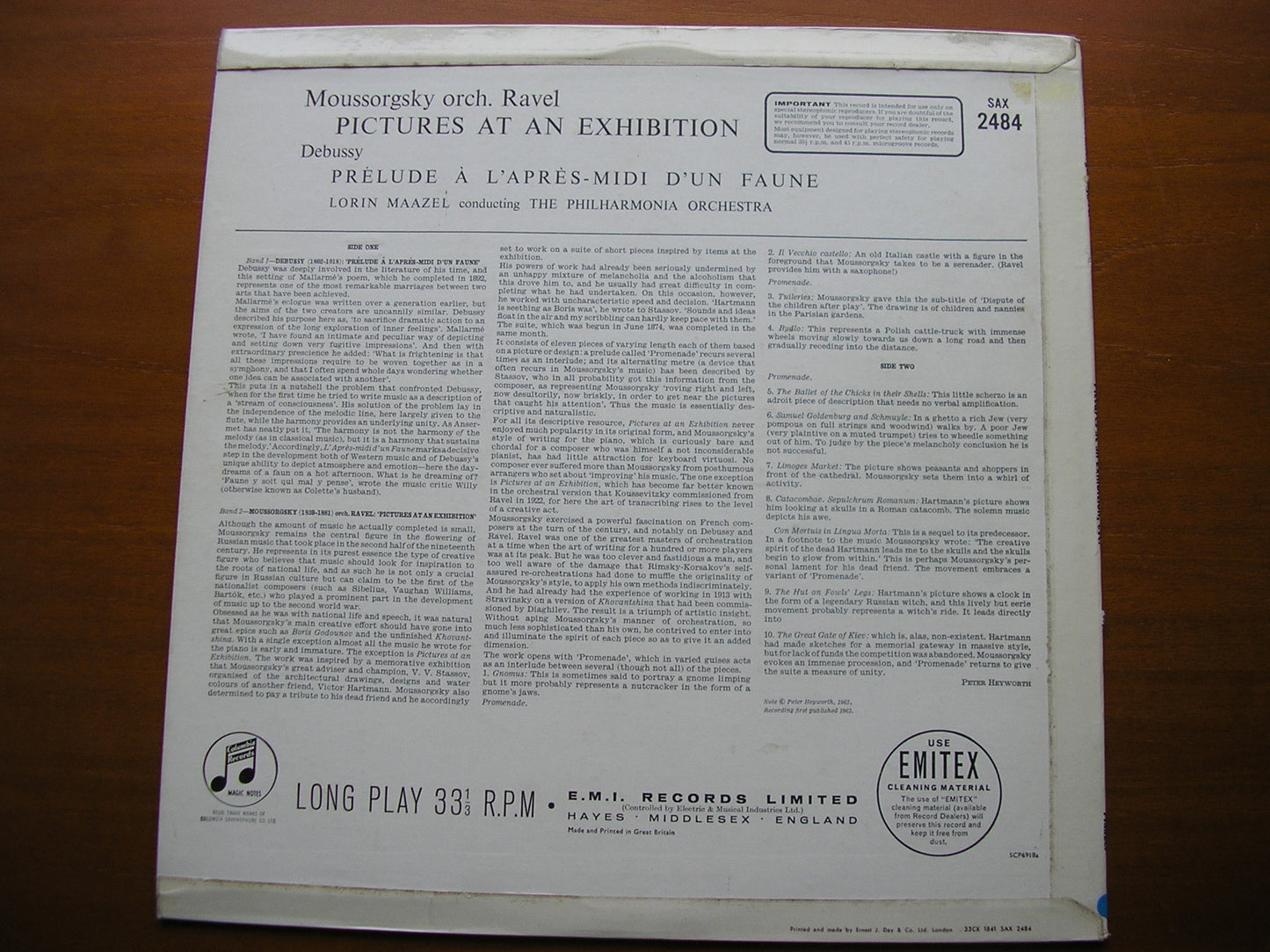 MOUSSORGSKY: PICTURES AT AN EXHIBITION / DEBUSSY: PRELUDE     LORIN MAAZEL / PHILHARMONIA    SAX 2484