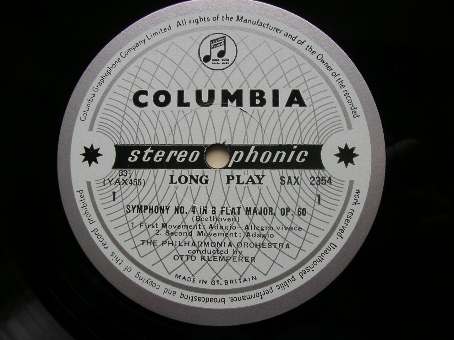 SAX 2354  BEETHOVEN: SYMPHONY No. 4 / OVERTURE Consecration of the House   OTTO KLEMPERER / PHILHARMONIA