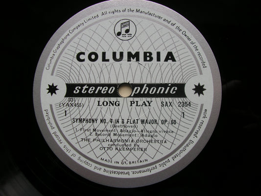 SAX 2354  BEETHOVEN: SYMPHONY No. 4 / OVERTURE Consecration of the House   OTTO KLEMPERER / PHILHARMONIA