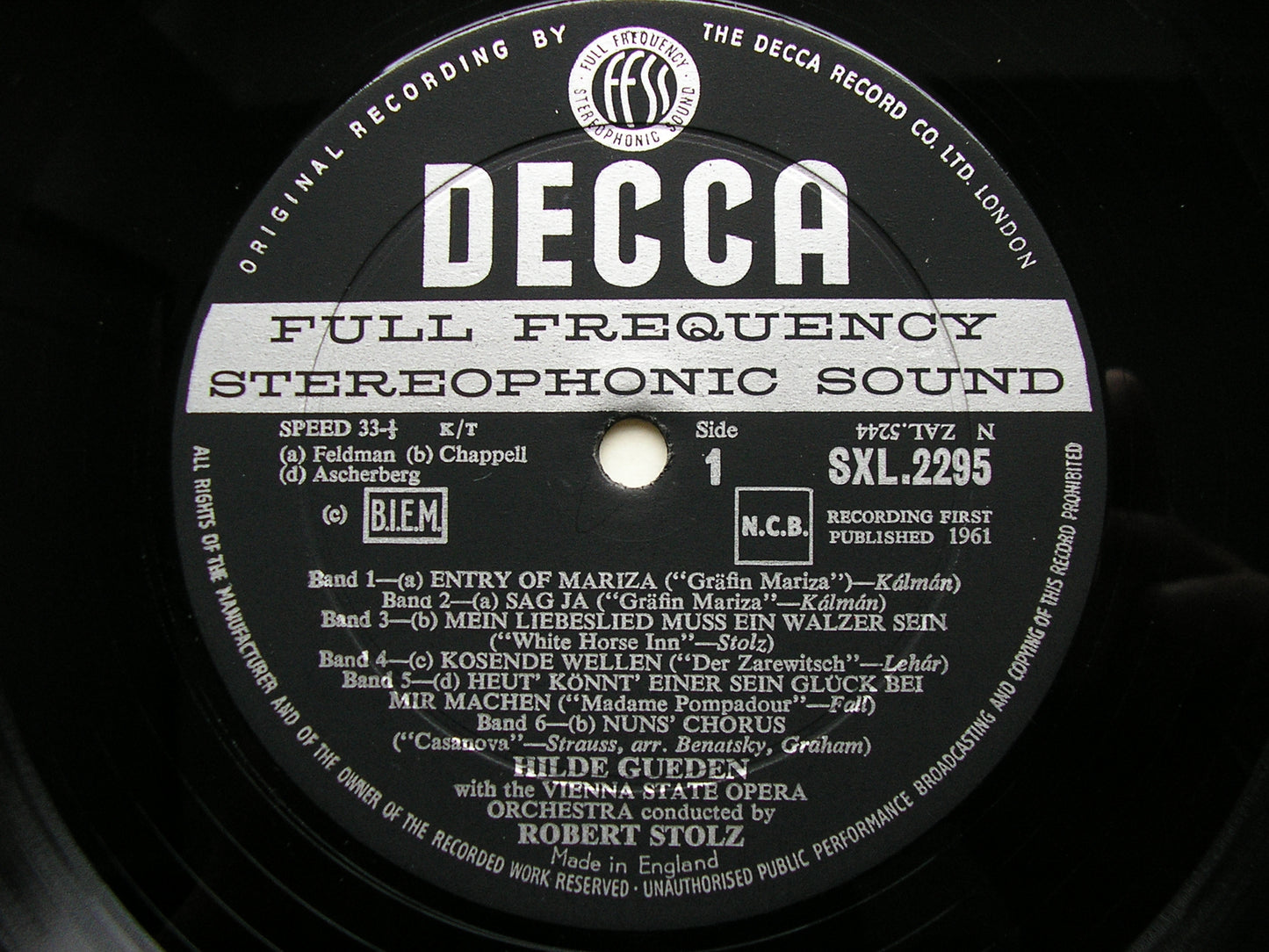 OPERETTA EVERGREENS: LEHAR / STRAUSS / FALL / STOLZ / ZELLER     HILDE GUEDEN / VSOO / STOLZ   SXL 2295