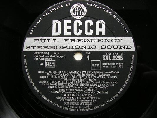 OPERETTA EVERGREENS: LEHAR / STRAUSS / FALL / STOLZ / ZELLER     HILDE GUEDEN / VSOO / STOLZ   SXL 2295