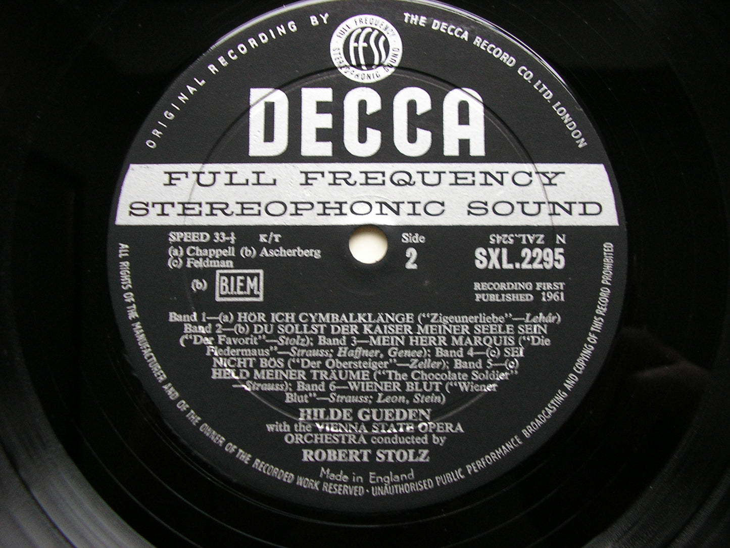OPERETTA EVERGREENS: LEHAR / STRAUSS / FALL / STOLZ / ZELLER     HILDE GUEDEN / VSOO / STOLZ   SXL 2295