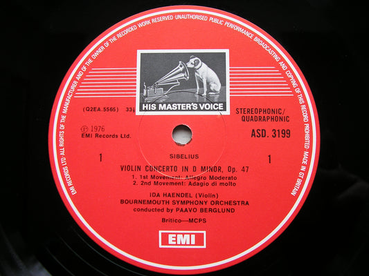 SIBELIUS: VIOLIN CONCERTO / TWO SERENADES / HUMORESKE No. 5    HAENDEL / BOURNEMOUTH SYMPHONY / BERGLUND   ASD 3199