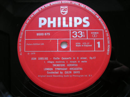 SIBELIUS: VIOLIN CONCERTO / SIX HUMORSQUES   ACCARDO / LONDON SYMPHONY / DAVIS   9500 675