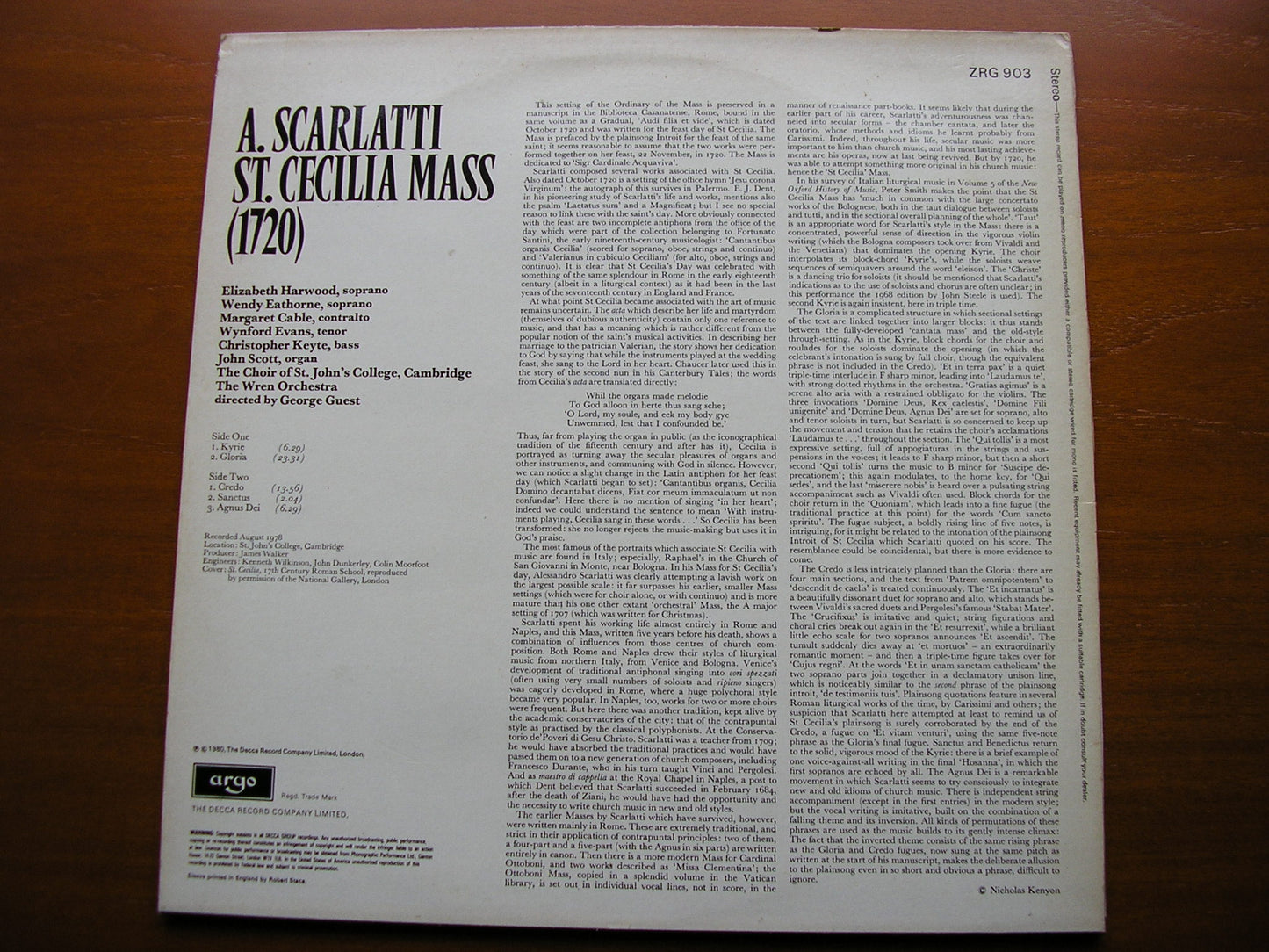 SCARLATTI: SAINT CECILIA MASS    SOLOISTS / ST JOHN'S COLLEGE CHOIR / THE WREN ORCHESTRA / GUEST   ZRG 903