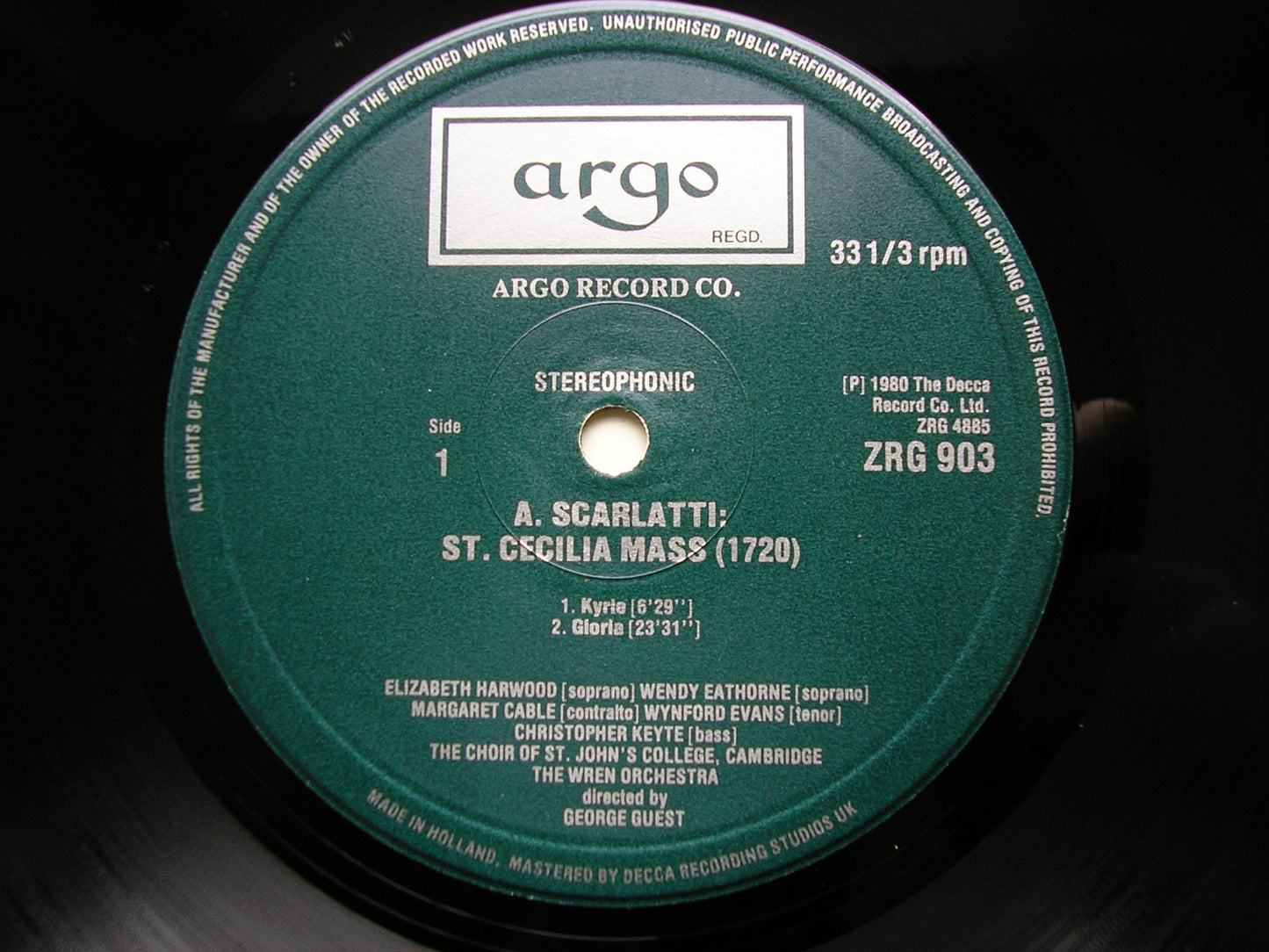 SCARLATTI: SAINT CECILIA MASS    SOLOISTS / ST JOHN'S COLLEGE CHOIR / THE WREN ORCHESTRA / GUEST   ZRG 903