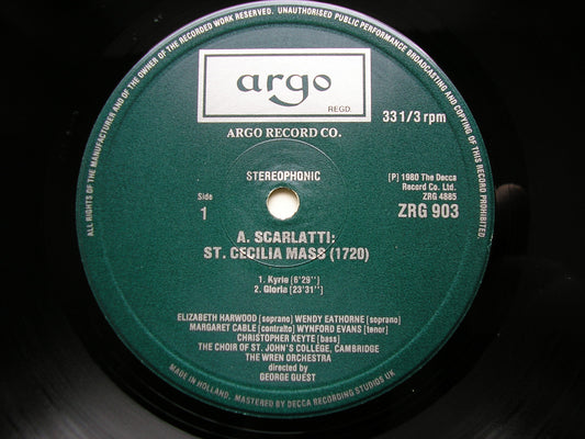 SCARLATTI: SAINT CECILIA MASS    SOLOISTS / ST JOHN'S COLLEGE CHOIR / THE WREN ORCHESTRA / GUEST   ZRG 903