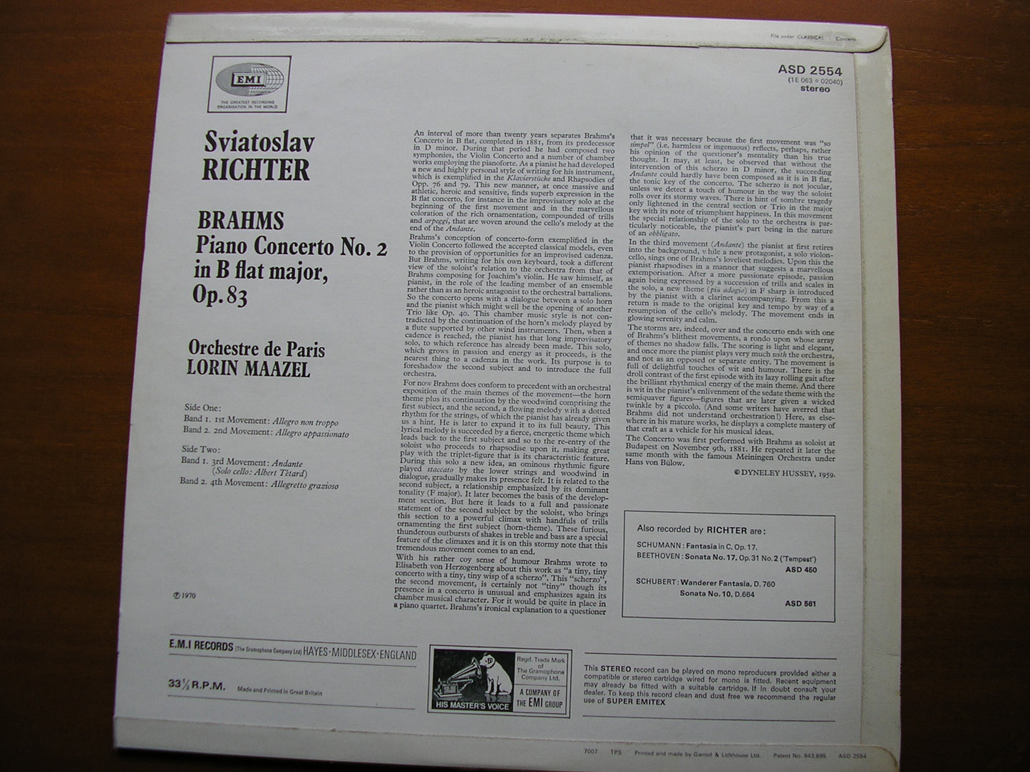 BRAHMS: PIANO CONCERTO No. 2   RICHTER / ORCHESTRE de PARIS / MAAZEL   ASD 2554