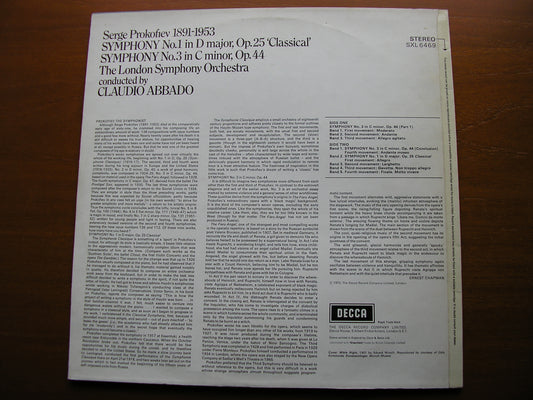 PROKOFIEV: SYMPHONIES Nos. 1 & 3   ABBADO / LONDON SYMPHONY   SXL 6469