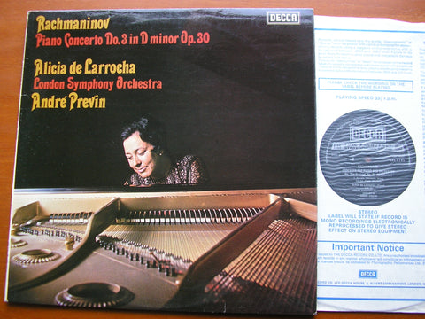 RACHMANINOV: PIANO CONCERTO No. 3   LARROCHA / LONDON SYMPHONY / PREVIN     SXL 6746