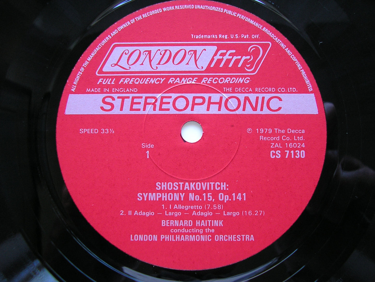 SHOSTAKOVICH: SYMPHONY No. 15   HAITINK / LONDON PHILHARMONIC  CS 7130