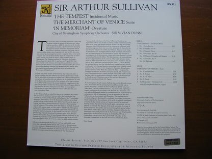 SULLIVAN: THE MERCHANT OF VENICE / THE TEMPEST / IN MEMORIAM   DUNN / CITY OF BIRMINGHAM SYMPHONY   KS 521