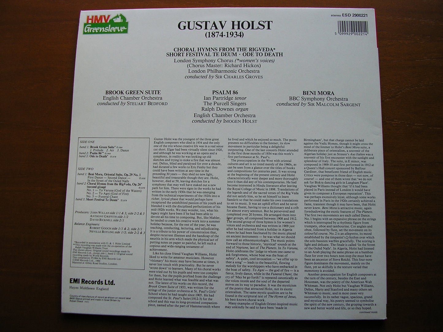 HOLST: BROOK GREEN SUITE / BENI MORA / PSALM 86   ENGLISH CHAMBER ORCHESTRA /  BBCSO / GROVES / HOLST / BEDFORD   ESD 2900221