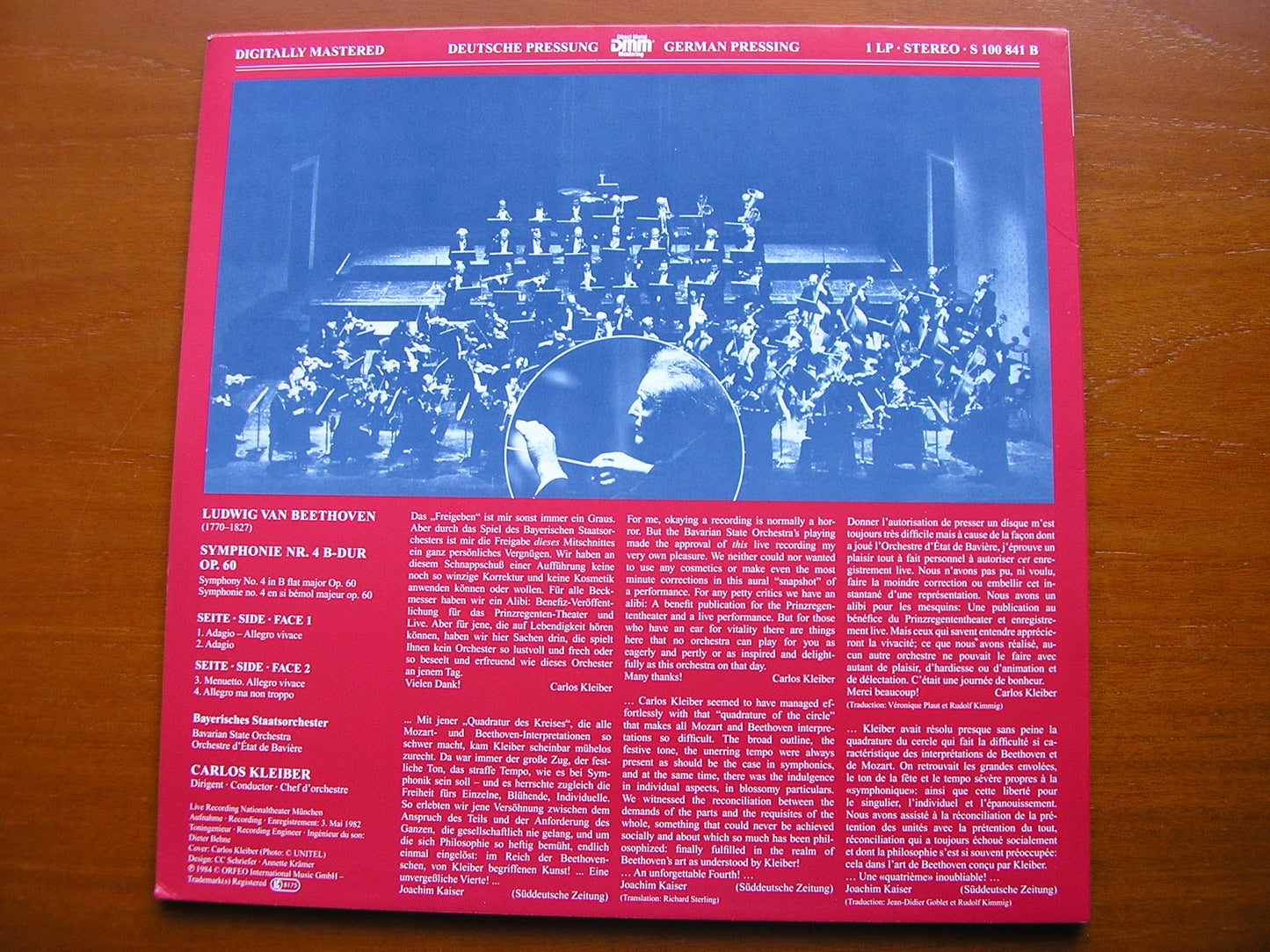 BEETHOVEN: SYMPHONY No. 4    KLEIBER / BAVARIAN STATE ORCHESTRA   S 100 841 B