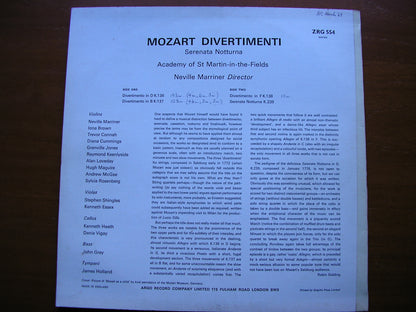 MOZART: THREE DIVERTIMENTI K136 - 138 / SERENATA NOTTURNA     MARRINER / ASMIF    ZRG 554
