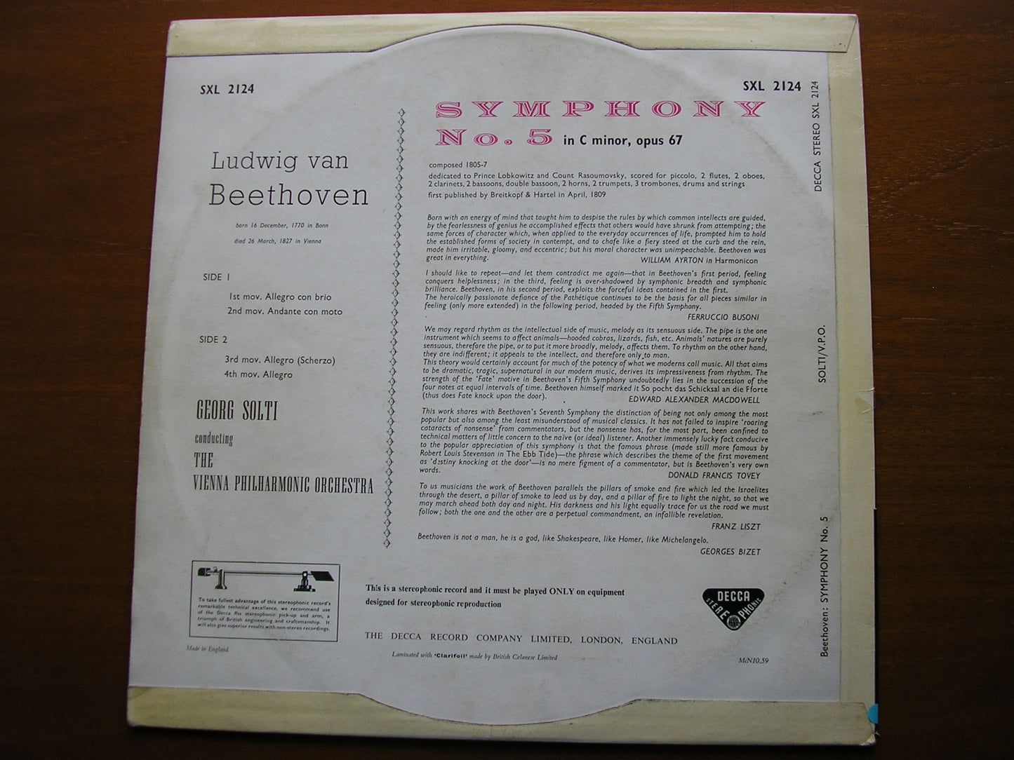 BEETHOVEN: SYMPHONY No. 5   SOLTI / VIENNA PHILHARMONIC   SXL 2124