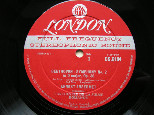 BEETHOVEN: SYMPHONY No. 2 / LEONORA No. 2    ANSERMET / SUISSE ROMANDE   CS 6184
