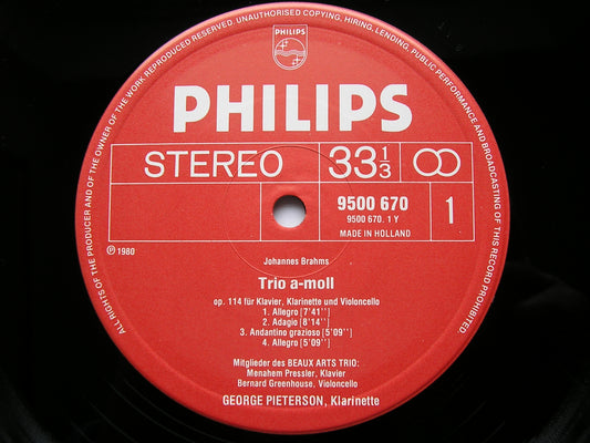 BRAHMS: CLARINET TRIO in A / BEETHOVEN: CLARINET TRIO in B   PIETERSON / PRESSLER / GREENHOUSE    9500 670