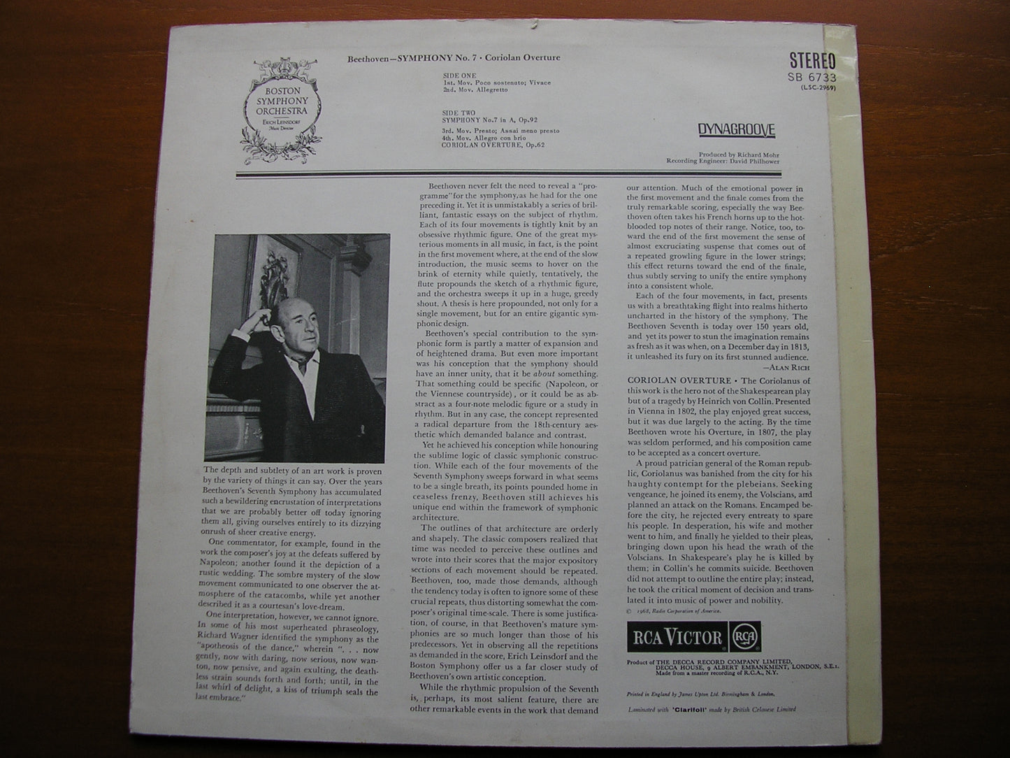 BEETHOVEN: SYMPHONY No. 7 / OVERTURE: Coriolan  LEINSDORF / BOSTON SYMPHONY   SB 6733