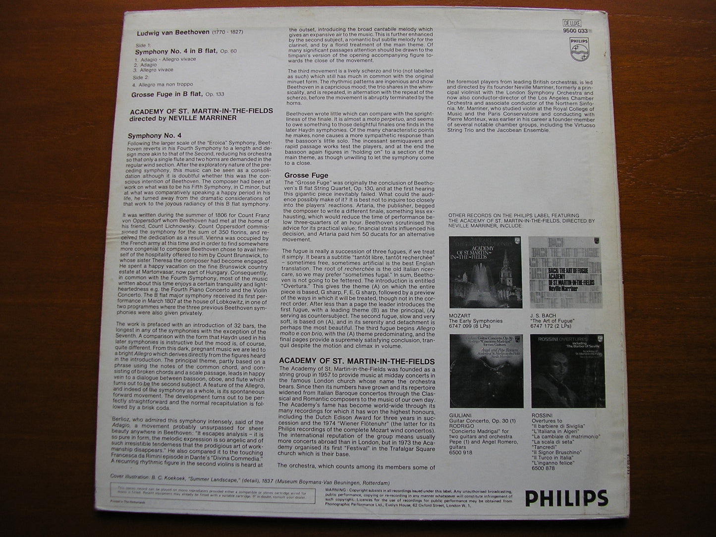 BEETHOVEN: SYMPHONY No. 4 / GROSSE FUGUE    MARRINER / ASMIF    9500 033