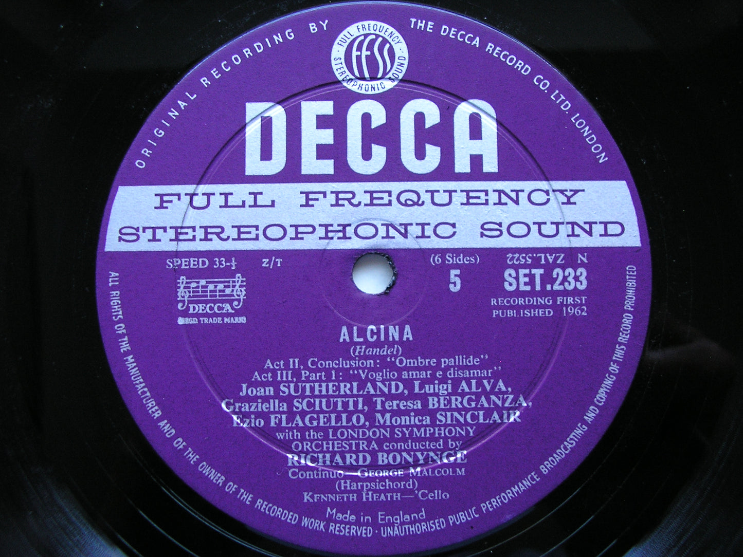 HANDEL: ALCINA   SUTHERLAND / BERGANZA / FRENI / ALVA / LSO / BONYNGE    SET 232 - 4