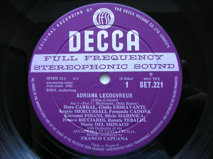 CILEA: ADRIANA LECOUVREUR   TEBALDI / DEL MONACO / SIMIONATO / FIORAVANTI / ADSCR / CAPUANA    SET 221 - 3