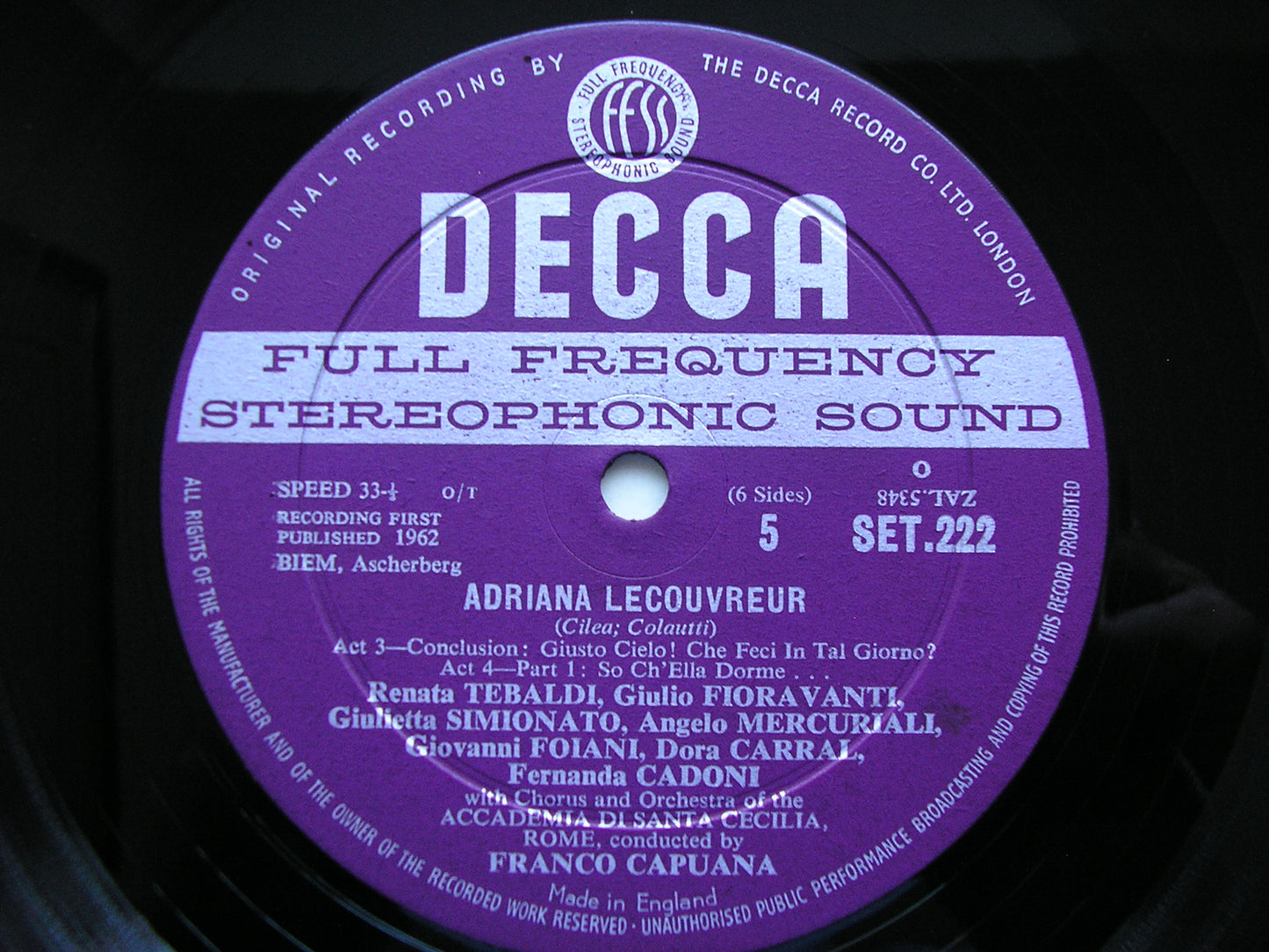 CILEA: ADRIANA LECOUVREUR   TEBALDI / DEL MONACO / SIMIONATO / FIORAVANTI / ADSCR / CAPUANA    SET 221 - 3
