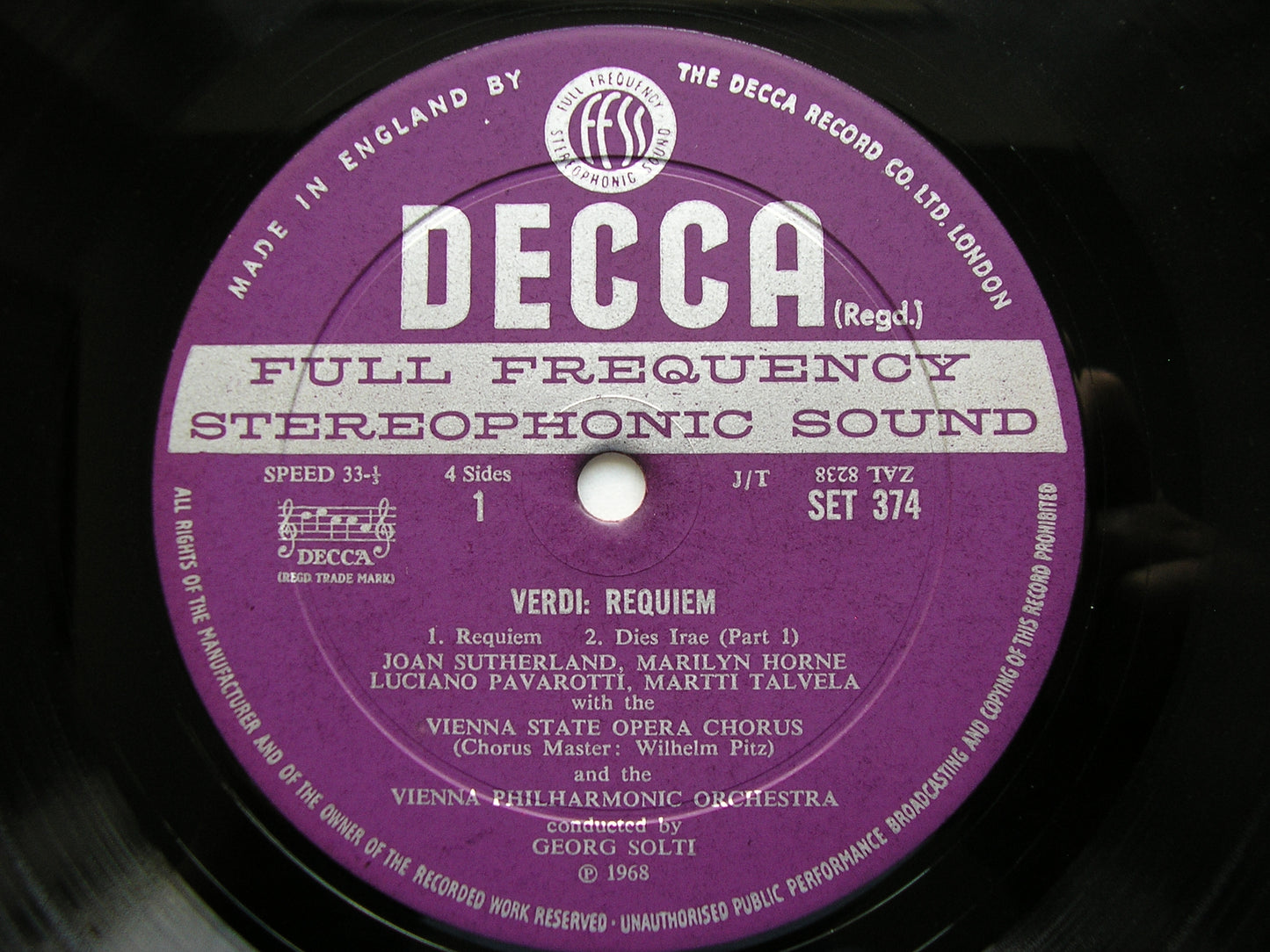 VERDI: REQUIEM   SUTHERLAND / HORNE / PAVAROTTI / TALVELA / VIENNA PHILHARMONIC / SOLTI   SET 374 - 5