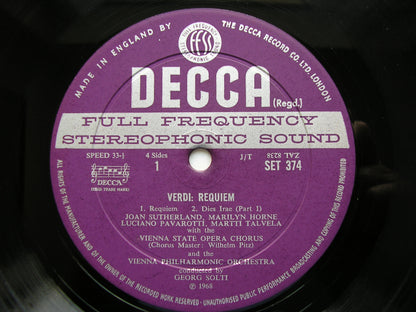 VERDI: REQUIEM   SUTHERLAND / HORNE / PAVAROTTI / TALVELA / VIENNA PHILHARMONIC / SOLTI   SET 374 - 5