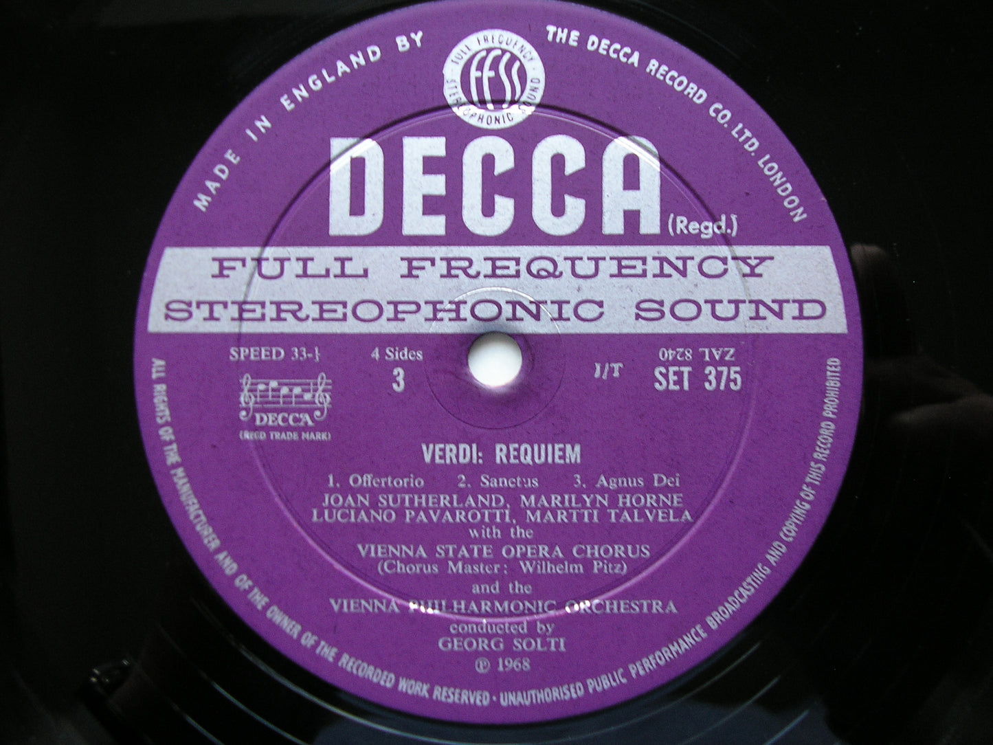VERDI: REQUIEM   SUTHERLAND / HORNE / PAVAROTTI / TALVELA / VIENNA PHILHARMONIC / SOLTI   SET 374 - 5