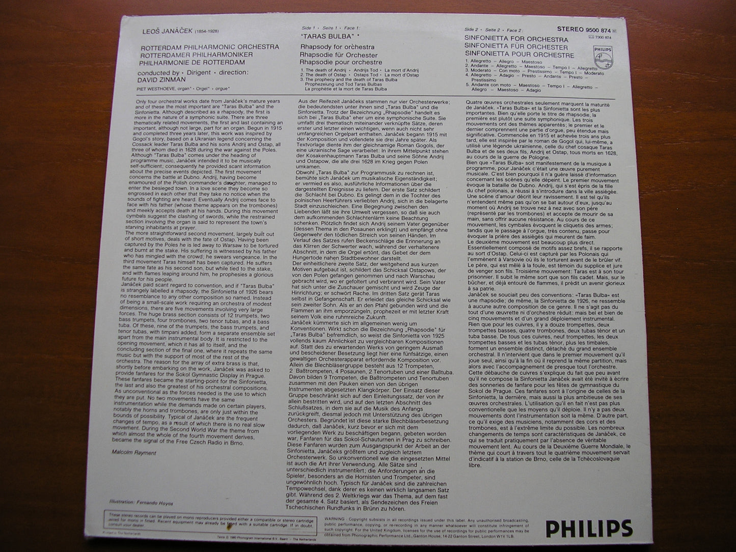 JANACEK: SINFONIETTA / TARAS BULBA    ZINMAN /ROTTERDAM PHILHARMONIC   9500 874