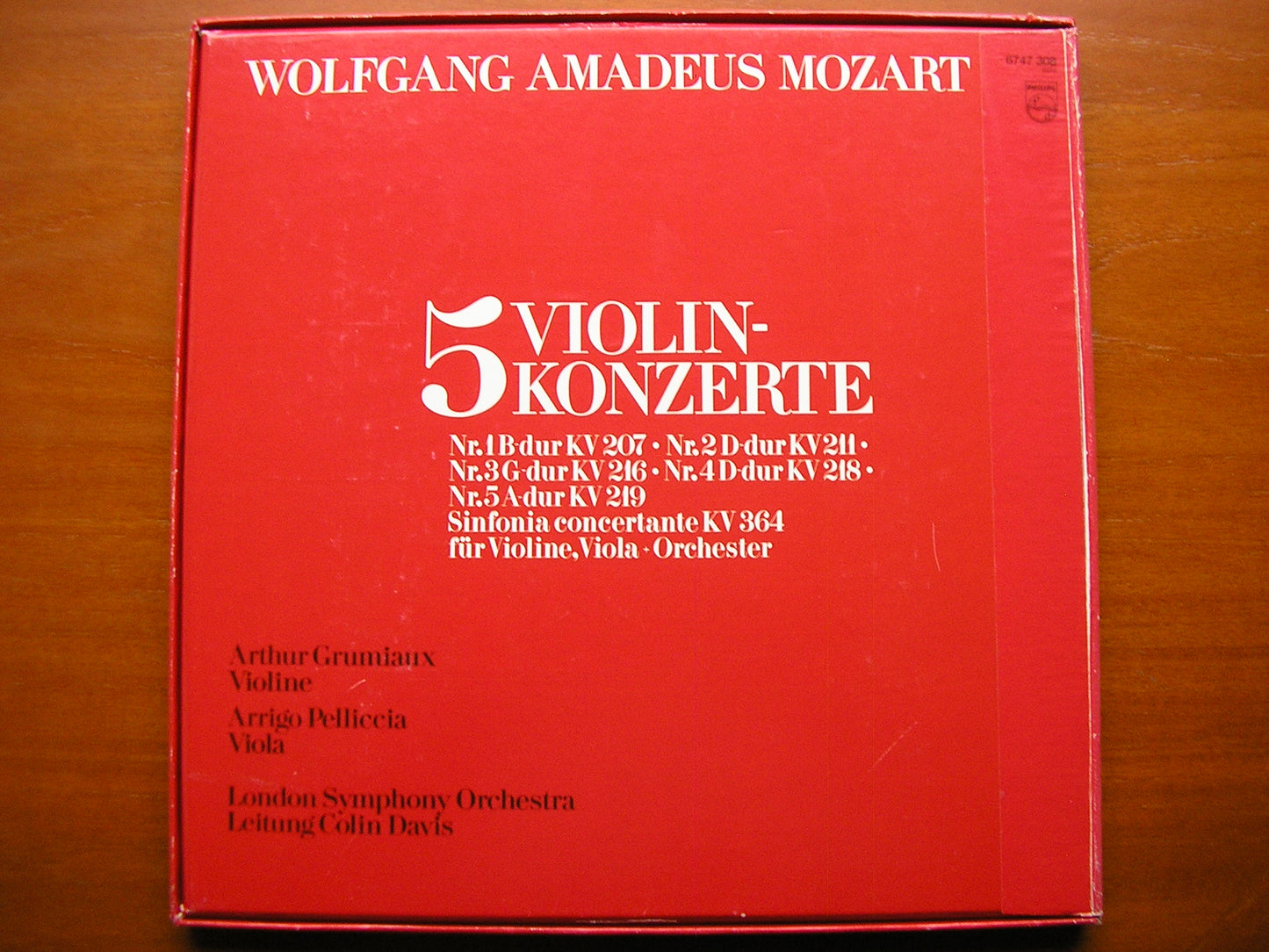 MOZART: THE VIOLIN CONCERTOS / SINFONIA CONCERTANTE K364   GRUMIAUX / PELLICCIA / LONDON SYMPHONY / DAVIS   3 LP   6747 308