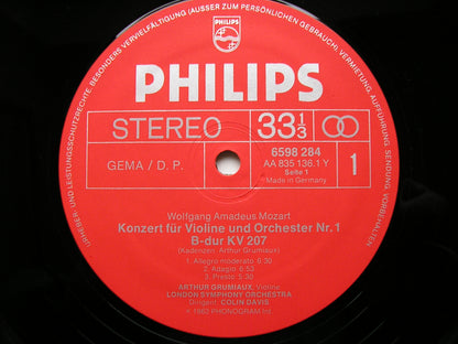 MOZART: THE VIOLIN CONCERTOS / SINFONIA CONCERTANTE K364   GRUMIAUX / PELLICCIA / LONDON SYMPHONY / DAVIS   3 LP   6747 308