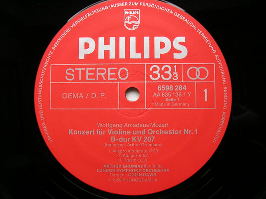 MOZART: THE VIOLIN CONCERTOS / SINFONIA CONCERTANTE K364   GRUMIAUX / PELLICCIA / LONDON SYMPHONY / DAVIS   3 LP   6747 308