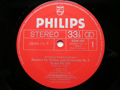 MOZART: THE VIOLIN CONCERTOS / SINFONIA CONCERTANTE K364   GRUMIAUX / PELLICCIA / LONDON SYMPHONY / DAVIS   3 LP   6747 308