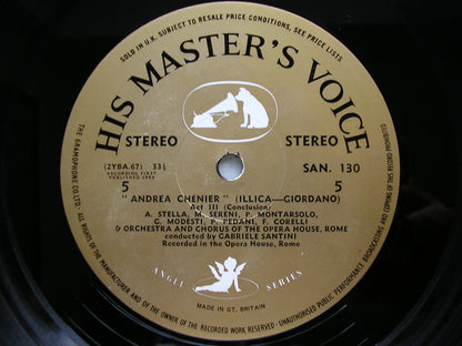 GIORDANO: ANDREA CHENIER   CORELLI / STELLA / SERENI / ROME OPERA / SANTINI   SAN 128 - 30