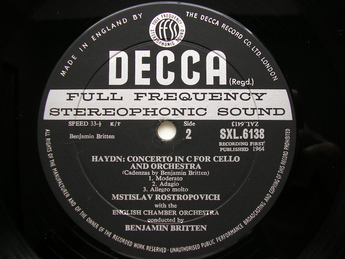 HAYDN: CELLO CONCERTO / BRITTEN: CELLO SYMPHONY ROSTROPOVICH / ECO / BRITTEN SXL 6138