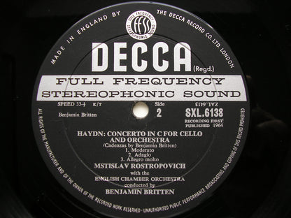 HAYDN: CELLO CONCERTO / BRITTEN: CELLO SYMPHONY ROSTROPOVICH / ECO / BRITTEN SXL 6138