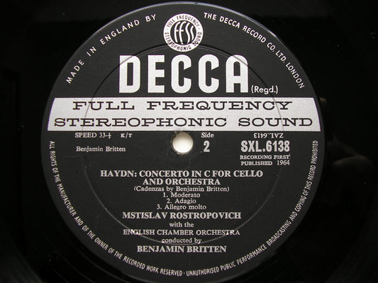 HAYDN: CELLO CONCERTO / BRITTEN: CELLO SYMPHONY ROSTROPOVICH / ECO / BRITTEN SXL 6138