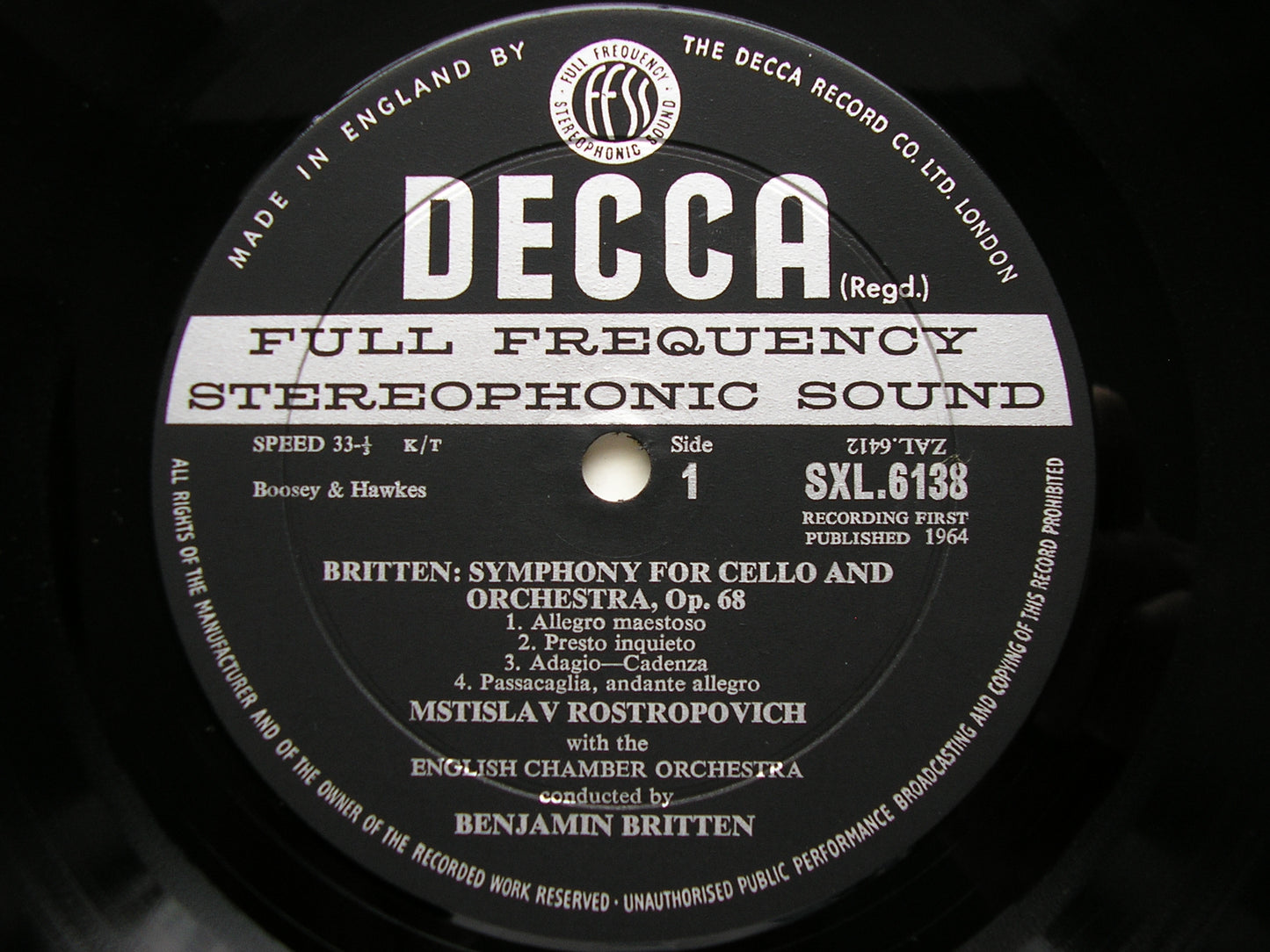 HAYDN: CELLO CONCERTO / BRITTEN: CELLO SYMPHONY ROSTROPOVICH / ECO / BRITTEN SXL 6138