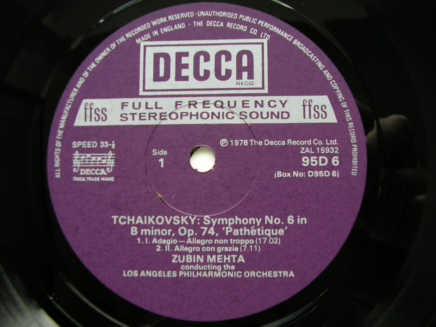 TCHAIKOVSKY: SYMPHONIES Nos. 1 - 6     ZUBIN MEHTA / LOS ANGELES PHILHARMONIC   D95D6
