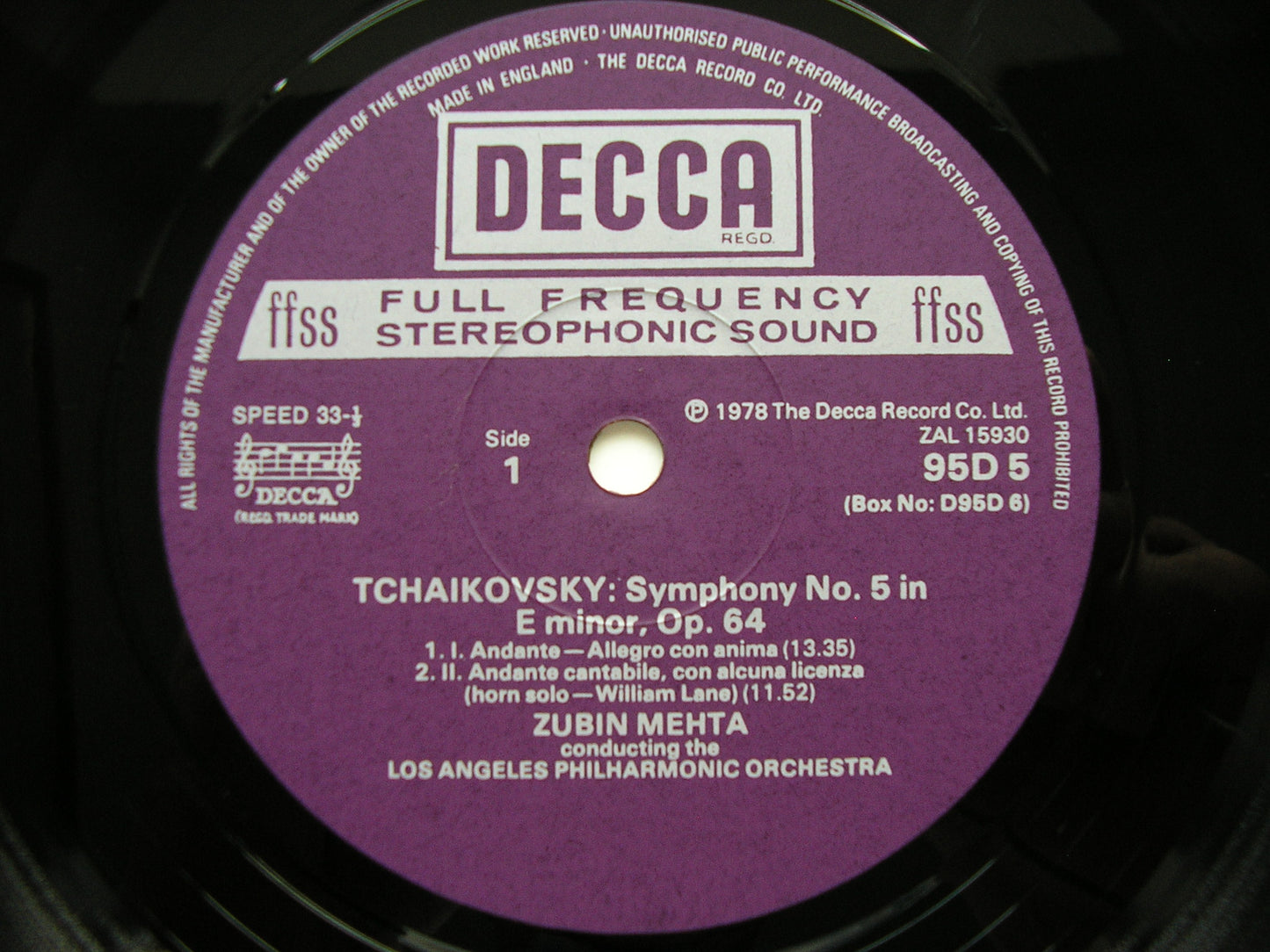 TCHAIKOVSKY: SYMPHONIES Nos. 1 - 6     ZUBIN MEHTA / LOS ANGELES PHILHARMONIC   D95D6
