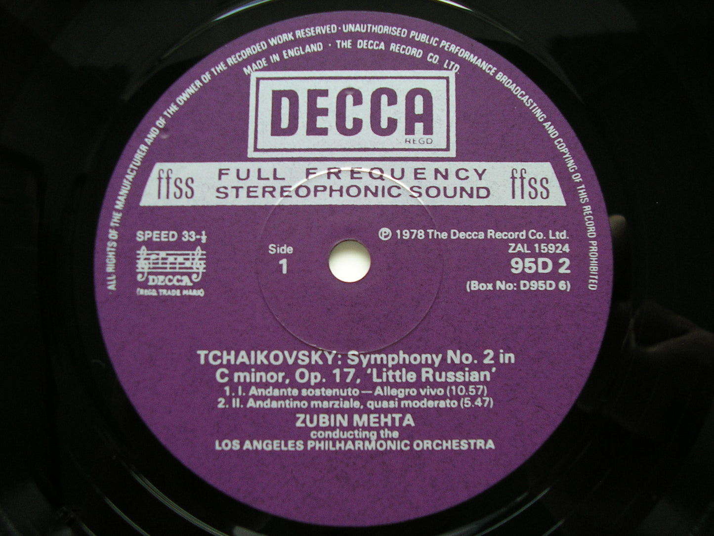 TCHAIKOVSKY: SYMPHONIES Nos. 1 - 6     ZUBIN MEHTA / LOS ANGELES PHILHARMONIC   D95D6
