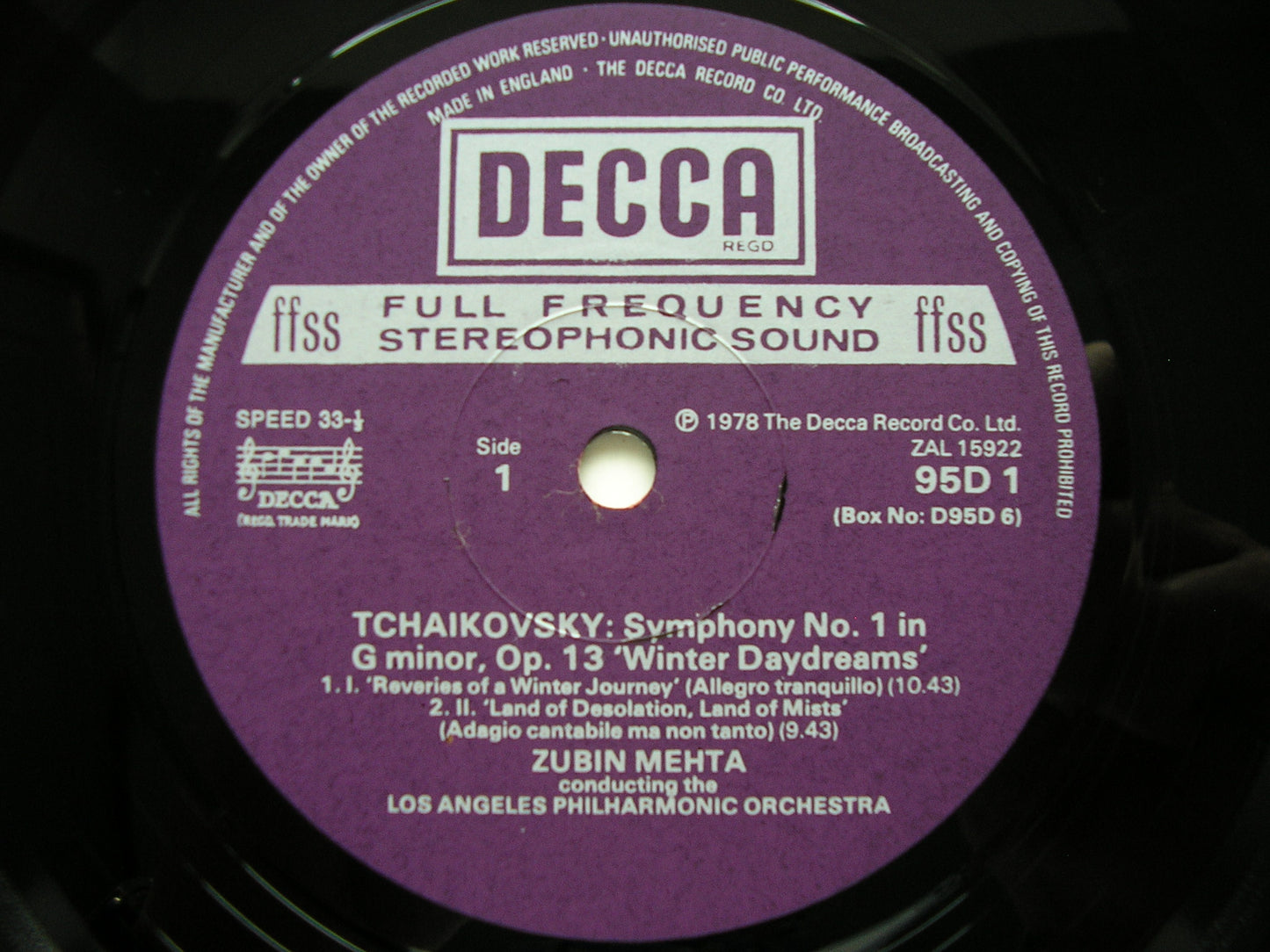 TCHAIKOVSKY: SYMPHONIES Nos. 1 - 6     ZUBIN MEHTA / LOS ANGELES PHILHARMONIC   D95D6