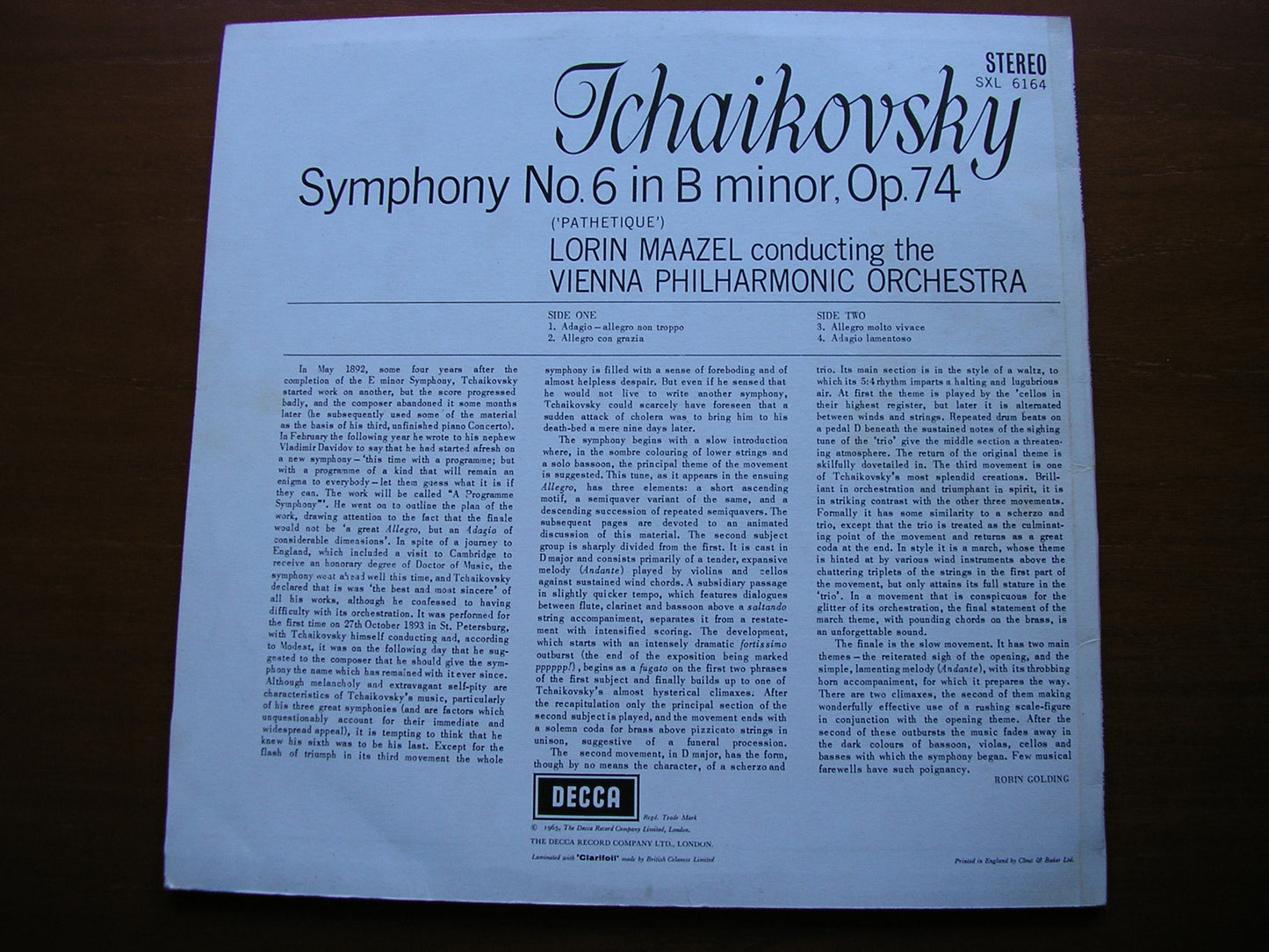 TCHAIKOVSKY: SYMPHONY No. 6  MAAZEL / VIENNA PHILHARMONIC   SXL 6164