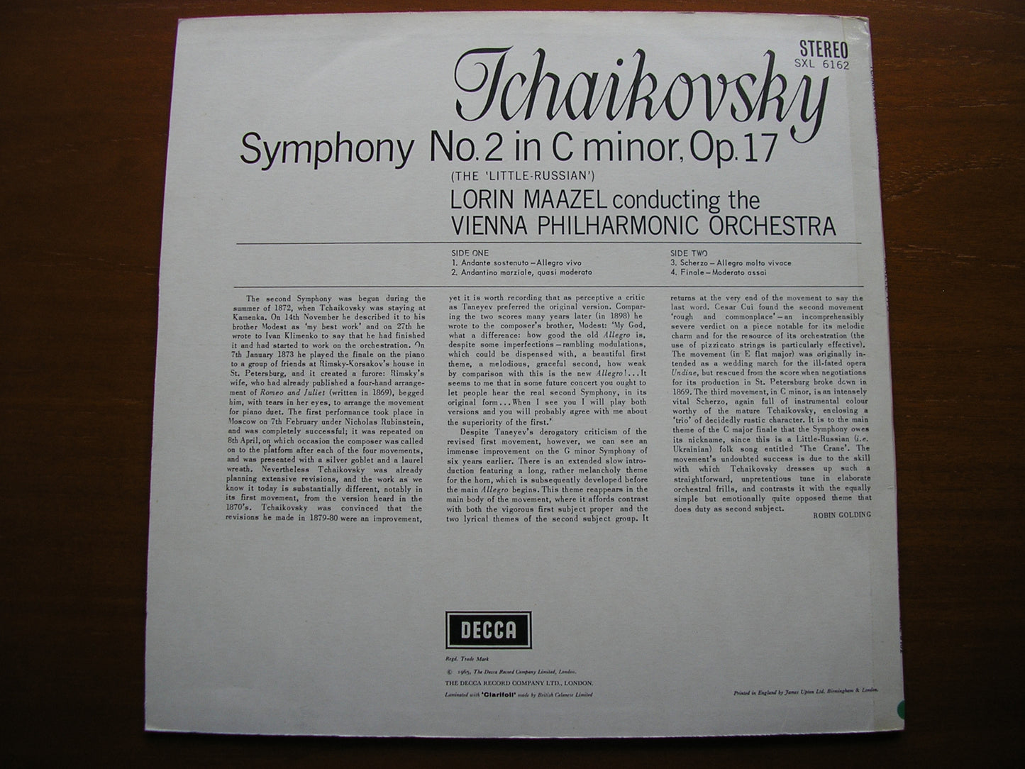 TCHAIKOVSKY: SYMPHONY No. 2 Little Russian    MAAZEL / VIENNA PHILHARMONIC   SXL 6162