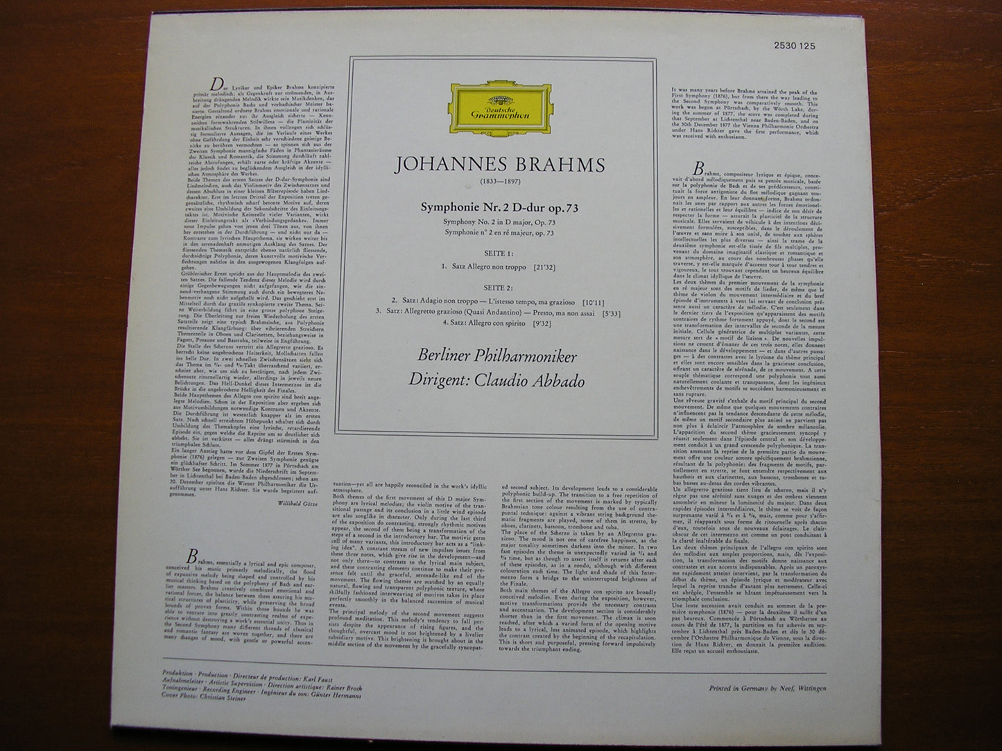 BRAHMS: SYMPHONY No. 2    ABBADO / BERLIN PHILHARMONIC   2530 125
